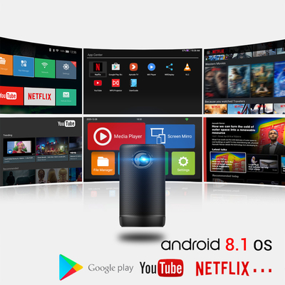 4K ، Android 9 ، بروجيكتور LED ، لاسلكي صغير DLP مع وضع مكبر الصوت HIFI